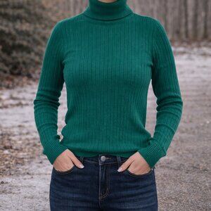 Ricki's Ribbed Turtleneck Sweater Women XS Green Stretch Knit Slim Fit Fall